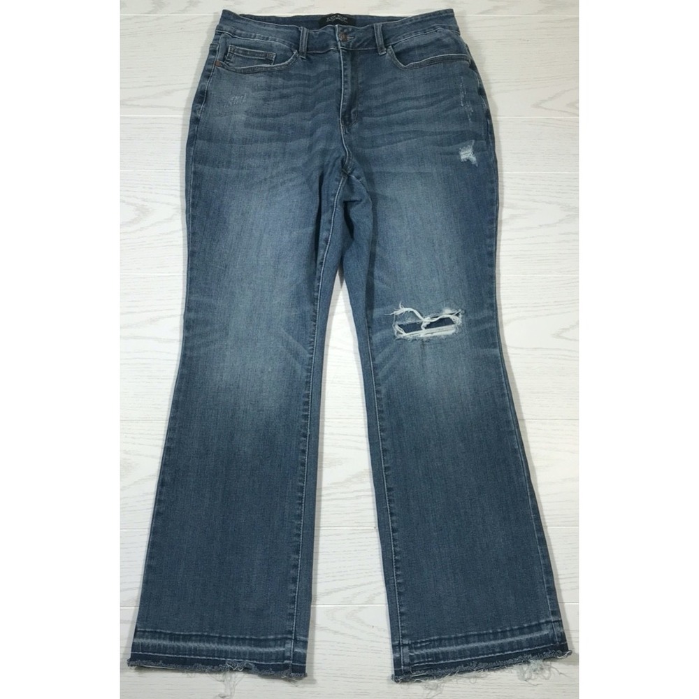Judy Blue High Rise Bootcut Jeans Women 16w Blue Stretch Denim Frayed Distressed